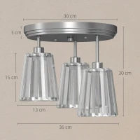 HOMCOM Plafonieră LED din Cristal cu 3 Lumini, Dulii E27, fără Becuri, pentru Living, Argintie(m-3)