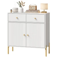 HOMCOM Bufet pentru living, mobilier de depozitare cu 2 uși, 2 sertare, rafturi reglabile și picioare metalice, 80 x 39 x 86 cm, Alb(m-9)