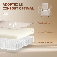 HOMCOM Fauteuil de massage inclinable fauteuil de relaxation en lin avec repose-pieds poche latérale télécommande crème(m-6)