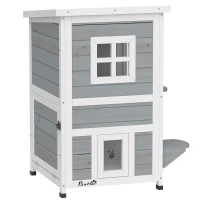 PawHut Cuccia per Gatti in Legno Impermeabile a 2 Piani con Tetto Apribile, 51x51x81.3cm, Grigio(m-7)