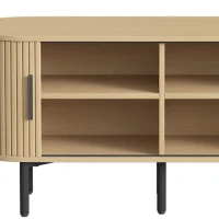 HOMCOM Meuble TV 106 cm, Meuble Télé pour 50 Pouces, 2 Portes Coulissantes à Tambour 4 Compartiments Étagères Réglables, Chêne(m-12)