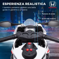 HOMCOM Moto Elettrica per Bambini con Licenza HONDA, Batteria 6V Ricaricabile, Velocità 3km/h, Bianco(m-4)
