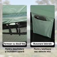 Outsunny Cort de Camping pentru 2 Persoane, cu Ușă cu Fermuar, Plasă de Țânțari și Geantă de Transport, 206x185x120cm, Verde(m-6)
