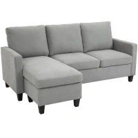 HOMCOM Ecksofa, 3-Sitzer-Sofa mit Kissen, Eckcouch, L-Form Couch, Stoffbezug, Grau(m-11)