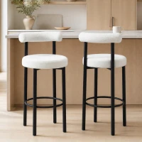 HOMCOM Lot de 2 tabourets de bar, chaises de bar en tissu bouclette avec dossier incurvé, repose-pieds, 50x52,5x98cm, blanc(m-2)