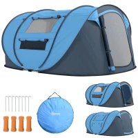 Outsunny 3 Person Pop-up Camping Tent, Family Dome Tent with Ground Sheet, 4 Windows and Portable Carry Bag for Beach Outdoor Trip, Sky Blue(m-10)