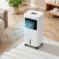 HOMCOM Raffrescatore Evaporativo e Ventilatore con Ghiaccio 3 in 1 a 3 Velocità con Timer, 32x37x74 cm, Bianco(m-21)