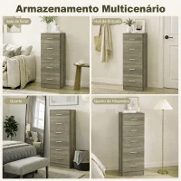 HOMCOM Cómoda Alta com 6 Gavetas para Quarto com Sistema Anti-Tombo 40x40x110 cm Cinzento-claro e Branco(m-7)