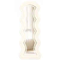 HOMCOM Wellenförmiger Ganzkörperspiegel 160 x 60 cm, 3-Farb-LED, Samtoptik-Rahmen, HD-gehärtetes Glas, Creme(m-7)