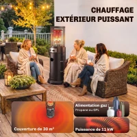 Outsunny Parasol Chauffant Gaz 11 kW 30 m² Roulettes, Réglage Continu, Grille de Protection, Anti-surchauffe, 52x46x137cm, Noir(m-4)