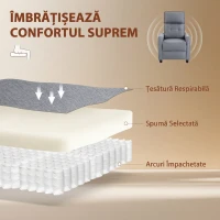 HOMCOM Fotoliu cu Masaj Reclinabil Manual, Țesătură cu Efect de In Telecomandă, Gri Deschis(m-6)
