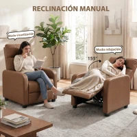 HOMCOM Sillón Relax Reclinable Manual hasta 155° Tapizado en PU Reposapiés Respaldo Alto Grueso y Asiento Amplio Marrón Oscuro(m-4)