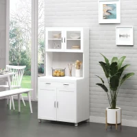 HOMCOM Mueble Aparador auxiliar de Cocina Alacena Armario de Comedor con Estantes Interiores Ajustables y Cajón 80x48x170 cm Blanco(m-12)