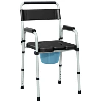 HOMCOM Chaise percée toilette pliable antidérapante hauteur réglable, siège et accoudoirs rembourrés, charge 150 kg, noir(m-1)