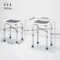 HOMCOM Taburet de duș din aluminiu, cu înălțime reglabilă și picioare antiderapante cu ventuze, gri(m-3)