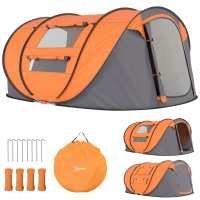 Outsunny Tenda da Campeggio Pop Up 3 Posti con 2 Porte, 4 Finestre e Telo, 263.5x220x123 cm, Arancione(m-11)