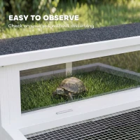 PawHut Wooden Tortoise House, Tortoise Enclosure with Clear Observation Window, Top Opening, Multiple Doors, Galvanised Mesh(m-8)