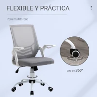 Vinsetto Silla de Oficina Ergonómica Silla de Malla con Altura Ajustable Reposabrazos Abatible Soporte Lumbar Transpirable 62,5x55x94-104 cm Gris(m-8)