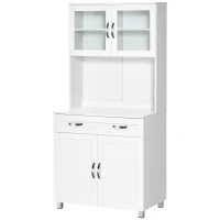 HOMCOM Mueble Aparador auxiliar de Cocina Alacena Armario de Comedor con Estantes Interiores Ajustables y Cajón 80x48x170 cm Blanco(m-14)