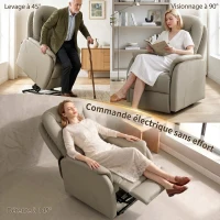 HOMCOM Fauteuil Releveur Électrique Massage Vibration et Chaleur, Fauteuil Relax Électrique en PU, Dossier Inclinable, Gris(m-5)