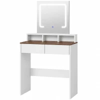 HOMCOM Vanity Table, Dressing Table with Mirror, LED Lights, 2 Drawers, 3 Compartments, 3 Colour Lighting, Walnut(m-1)