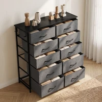 HOMCOM Chest of Drawers, Dresser with 10 Fabric Drawers, Tall Storage Unit with 4 Pockets and 2 Hooks Steel Frame, Grey(m-8)