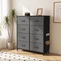 HOMCOM Chest of Drawers, Dresser for Bedroom with 8 Fabric Drawers, Tall Storage Unit w/ Side Storage Bag, Grey(m-14)