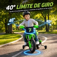 AIYAPLAY Moto Eléctrica Niños 12V con 2 Ruedas Auxiliares Desmontables 2 Motores Suspensión Trasera 3 km/h 3-6 Años Verde(m-6)