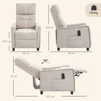 HOMCOM Fotoliu Masaj Reclinabil Manual din Material Textil Tip In cu Telecomandă, Crem(m-3)