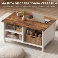 HOMCOM Cufăr de Depozitare 80x60x40 cm, cu Capac Rabatabil, Rafturi Deschise și Compartiment Ascuns, Maro Rustic(m-5)