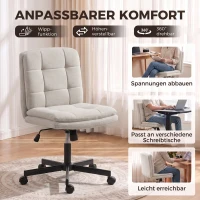 HOMCOM Bureaustoel zonder armleuningen, bureau- en kaptafelstoel in linnenlook, met dubbellaagse vulling en kantelfunctie, lichtgrijs(m-6)