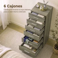 HOMCOM Cómoda de 6 Cajones Cajonera Alta para Dormitorio con Antivuelco 40x40x110 cm Gris Claro(m-16)