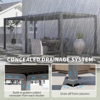 Outsunny Pergola 3 x 6 m  pergola d'extérieur tonnelle avec persiennes manivelle, toit réglable en aluminium crochets gris foncé(m-8)