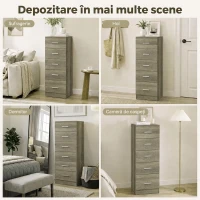 HOMCOM Comodă cu 6 Sertare, Modernă, 40x40x110 cm, Gri-Maro(m-7)