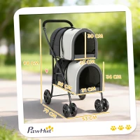 PawHut Carrito Doble para Perros Gatos Plegable con 2 Transportines Extraíbles con Cinturón y Cojines 79x53x98 cm Gris Oscuro(m-3)