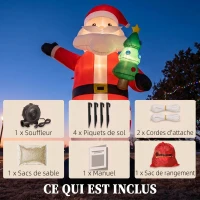 Outsunny Père Noël Gonflable de 243 cm avec Lumières LED, Matériel Fixation et Souffleur, Intérieur et Extérieur, Rouge(m-7)
