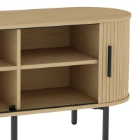 HOMCOM Meuble TV 106 cm, Meuble Télé pour 50 Pouces, 2 Portes Coulissantes à Tambour 4 Compartiments Étagères Réglables, Chêne(m-13)