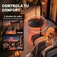 Outsunny Calefactor por Infrarrojos Terraza Colgante 2000 W con Luz LED Control por Táctil/Mando 2 Niveles Calor y Temporizador(m-7)