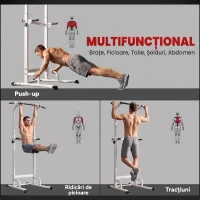 SPORTNOW Power Tower cu Bare pentru Dip și Tracțiuni, Stație Fitness Multifuncțională cu Înălțime Reglabilă 176,5-227 cm, Structură din Oțel pentru Antrenament Acasă, Capacitate 120 kg(m-4)