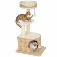 PawHut Arbre à Chat Design Moderne Style Tressé avec Griffoir 4 Niveaux Niche en Massette Perchoir en Jute 87 cm Beige(m-17)