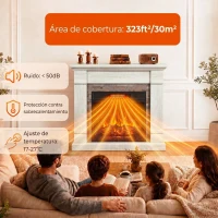 HOMCOM Chimenea Eléctrica Decorativa 1800W con Efecto de Llama de 3 Brillos Termostato Temporizador Mando a Distancia Natural(m-7)