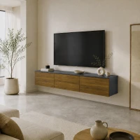 HOMCOM Meuble TV Suspendu ou sur Pied 160 cm pour Téléviseur 65 Pouces, Porte à fermeture, Passe-câbles, Noyer(m-5)