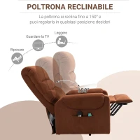 HOMCOM Poltrona Massaggiante con Assistenza per Alzarsi in piedi e Telecomando, in Poliestere e Metallo, 79x97x103 cm, Marrone(m-5)
