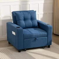 HOMCOM 3-in-1 Single Sofa Bed, Convertible Sleeper Chair Bed - Dark Blue(m-15)