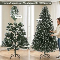 HOMCOM Árvore de Natal Artificial 210 cm com 1140 Pontas, Efeito de Neve, 75 Pinhas e Base Metálica Dobrável, Verde e Branco(m-7)