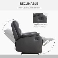 HOMCOM Sillón Relax Reclinable Manual, Sillón Relax Tapizado en PU con Reposapiés Retráctil, Acolchado Grueso, Butaca Reclinable hasta 160º, para Salón, Dormitorio, Marrón, 75x92x99 cm(m-4)