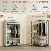 HOMCOM Armadio Portatile in Tessuto non Tessuto e Acciaio con Ruote, 6 Ripiani Aperti, Appendino, Crema(m-4)