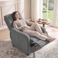 HOMCOM Sillón Relax Reclinable Manual hasta 155° de Tejido Efecto Lino Reposapiés Muelles Ensacados Acolchado Grueso Gris(m-2)