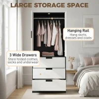 HOMCOM 2 Door Wardrobe, Modern Wardrobe with 3 Drawers and Hanging Rod for Bedroom, Black(m-4)