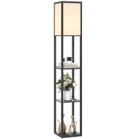HOMCOM Stehlampe mit 3 Regalen, Stehleuchte mit E27 Fassung, 26 x 26 x 160 cm, für Wohn-/Schlafzimmer (Ohne Glühbirne)(m-12)